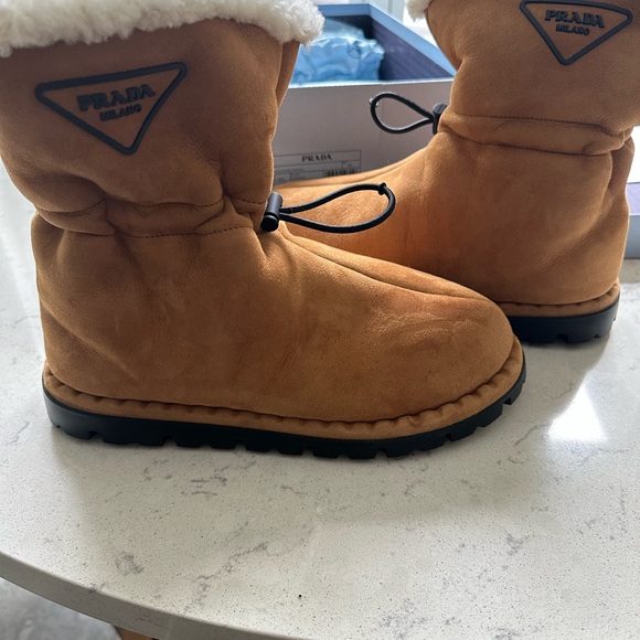 Prada Cognac Shearling Boots - Picture 5 of 7
